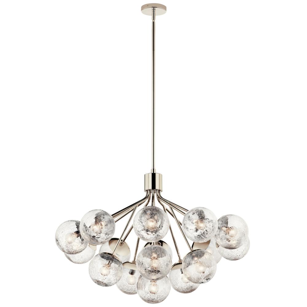 Silvarious 38 Inch 16 Light Convertible Chandelier with Clear Crackled Glass in Polished Nickel