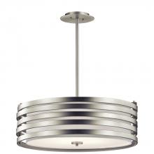  43390NI - Roswell 9" 4 Light Pendant with Satin Etched Diffuser and Off White Linen Shade in Brushed Nicke