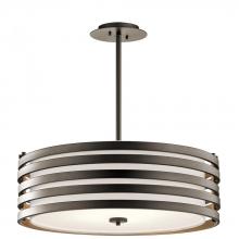  43390OZ - Roswell 9" 4 Light Pendant with Satin Etched Diffuser and Off White Linen Shade in Olde Bronze