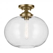 43913NBR - Avery 14.5" 1-Light Flush Mount with Clear Seeded Glass in Natural Brass