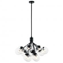  52701BKCLR - Silvarious 30 Inch 12 Light Convertible Chandelier with Clear Glass in Black