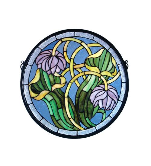 17&#34;W X 17&#34;H Pitcher Plant Medallion Stained Glass Window
