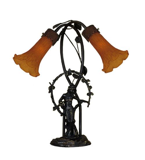 17" High Amber Tiffany Pond Lily 2 Light Trellis Girl Accent Lamp