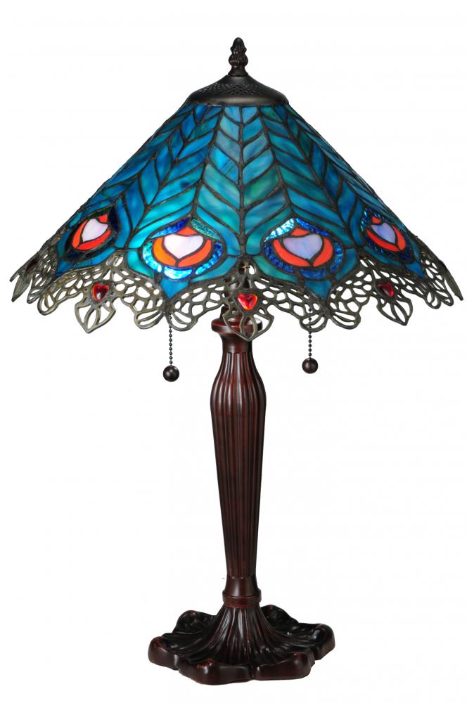 23"H Peacock Feather Lace Table Lamp