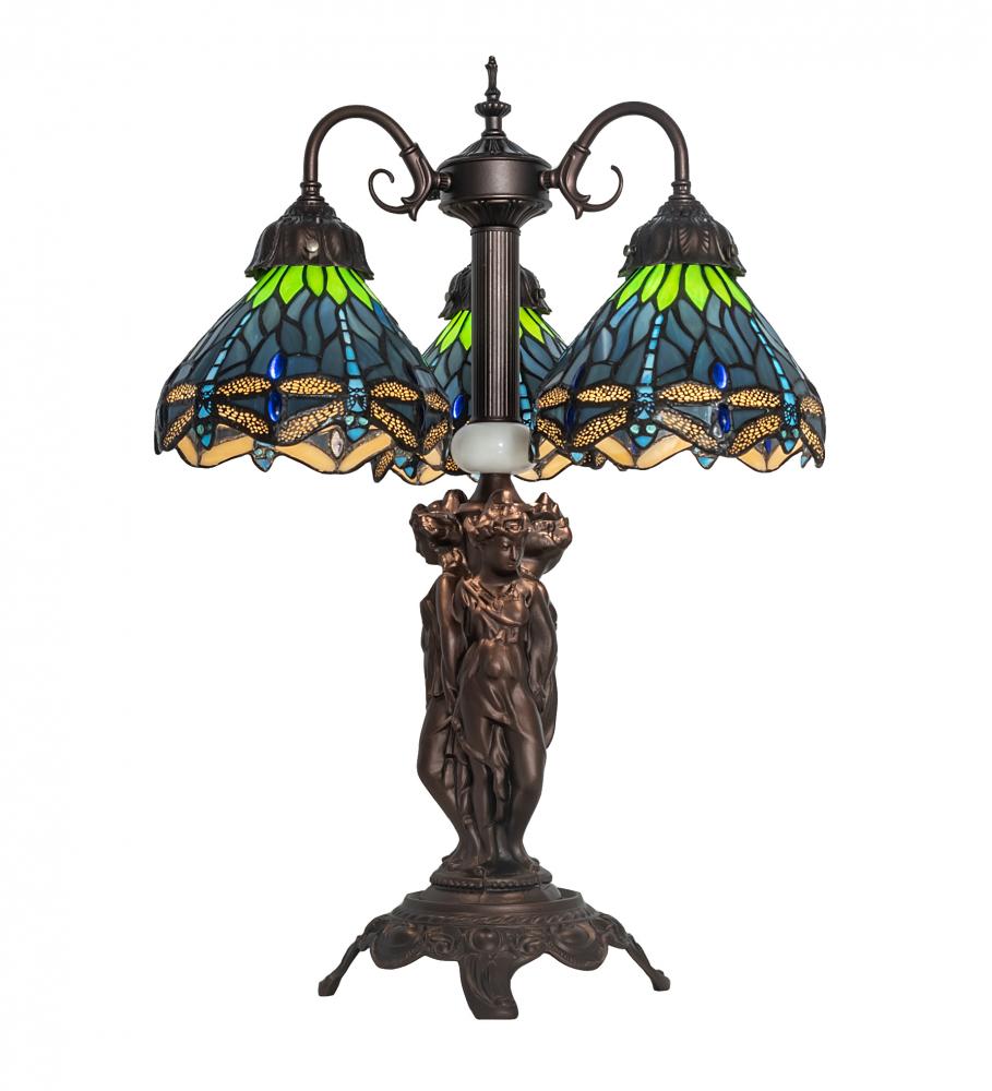 23&#34; High Tiffany Hanginghead Dragonfly 3 Light Table Lamp