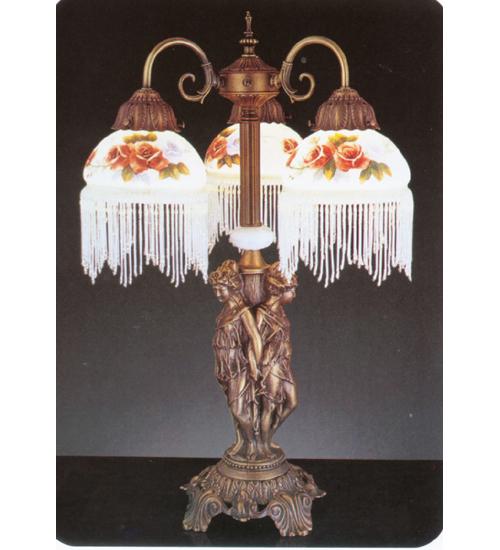 24&#34;H Rose Bouquet 3 Arm Fringed Accent Lamp