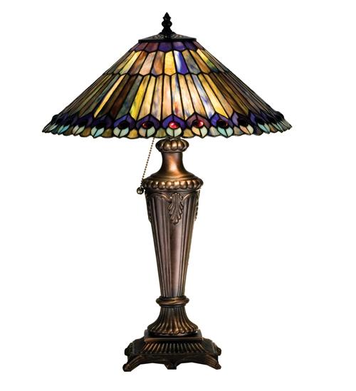 23&#34;H Tiffany Jeweled Peacock Table Lamp.602