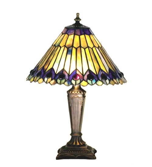 17&#34; High Tiffany Jeweled Peacock Accent Lamp