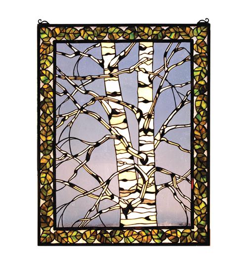 28&#34;W X 36&#34;H Birch Tree in Winter Right Stained Glass Window