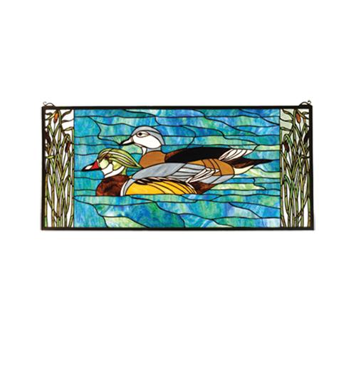 35&#34;W X 16&#34;H Wood Ducks Stained Glass Window