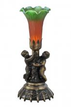  11009 - 13" High Amber/Green Tiffany Pond Lily Twin Cherub Accent Lamp