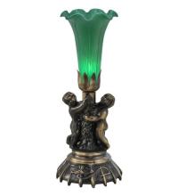  11026 - 13" High Green Tiffany Pond Lily Twin Cherub Accent Lamp