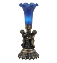 Meyda Blue 11038 - 13" High Blue Tiffany Pond Lily Twin Cherub Accent Lamp