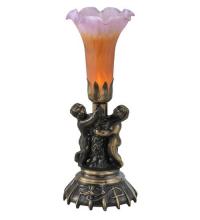  11083 - 13" High Amber/Purple Tiffany Pond Lily Twin Cherub Accent Lamp