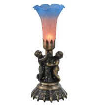  11098 - 13" High Pink/Blue Tiffany Pond Lily Twin Cherub Accent Lamp