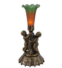  11428 - 12" High Amber/Green Tiffany Pond Lily Twin Cherub Mini Lamp