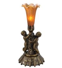  11476 - 12" High Amber Tiffany Pond Lily Twin Cherub Mini Lamp