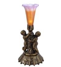 11500 - 12" High Amber/Purple Tiffany Pond Lily Twin Cherub Mini Lamp