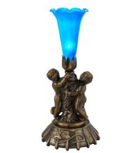  11533 - 12" High Blue Pond Lily Twin Cherub Mini Lamp
