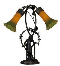  11805 - 17" High Amber/Green Tiffany Pond Lily 2 Light Trellis Girl Accent Lamp