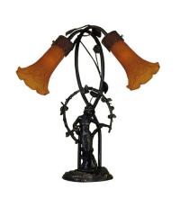  11822 - 17" High Amber Tiffany Pond Lily 2 Light Trellis Girl Accent Lamp
