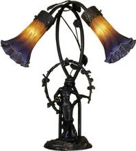  11923 - 17" High Amber/Purple Tiffany Pond Lily 2 Light Trellis Girl Accent Lamp