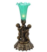  12002 - 12" High Green Tiffany Pond Lily Twin Cherub Mini Lamp
