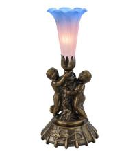  12454 - 12" High Pink/Blue Tiffany Pond Lily Twin Cherub Mini Lamp
