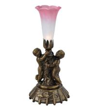  12608 - 12" High Pink/White Pond Lily Twin Cherub Mini Lamp