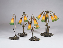  13595 - 16" High Amber/Green Tiffany Pond Lily 3 LT Accent Lamp