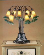  14357 - 22"H Amber/Green Tiffany Pond Lily 10 LT Table Lamp
