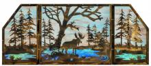 Meyda Blue 147850 - 72"W X 30"H Moose at Lake 3 Panel Stained Glass Window