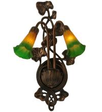  16573 - 11"W Amber/Green Pond Lily 2 LT Wall Sconce