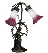  16697 - 17" High Pink/White Tiffany Pond Lily 2 Light Trellis Girl Accent Lamp