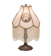 18092 - 20"H Reverse Painted Roses Fabric with Fringe Table Lamp