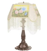 Meyda Blue 20286 - 24" High Reverse Painted Roses Fabric with Fringe Accent Lamp