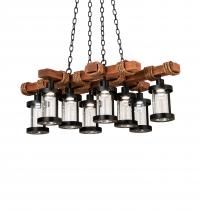  237422 - 42" Long Wood Beam 8 Light Chandelier