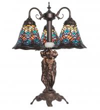  245482 - 23" High Tiffany Peacock Feather 3 Light Table Lamp