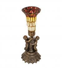  251840 - 13" High Stained Glass Pond Lily Twin Cherub Accent Lamp