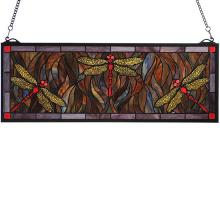  48091 - 28"W X 10"H Tiffany Dragonfly Trio Stained Glass Window