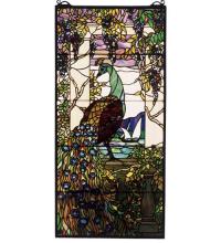  50562 - 19"W X 40"H Tiffany Peacock Wisteria Stained Glass Window