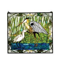 Meyda Blue 62955 - 30"W X 27"H Blue Heron & Snowy Egret Stained Glass Window