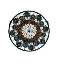  66805 - 17"W X 17"H Tiffany Peacock Feather Medallion Stained Glass Window