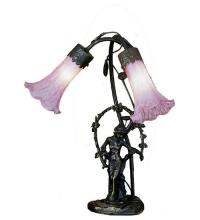  68596 - 17" High Pink Pond Lily 2 Light Trellis Girl Table Lamp