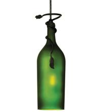  69253 - 4" Wide Tuscan Vineyard Frosted Green Wine Bottle Mini Pendant