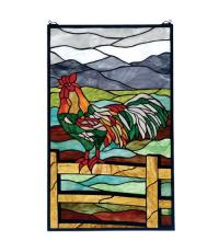  69398 - 19"W X 31"H Rooster Stained Glass Window
