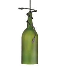  71191 - 4"W Tuscan Vineyard Frosted Green Wine Bottle Mini Pendant