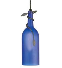  71193 - 4" Wide Tuscan Vineyard Frosted Blue Wine Bottle Mini Pendant