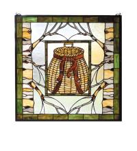  73909 - 25"W X 25"H Pack Basket Stained Glass Window