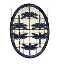 Meyda Blue 78087 - 22"W X 30"H Dragonflies Oval Stained Glass Window